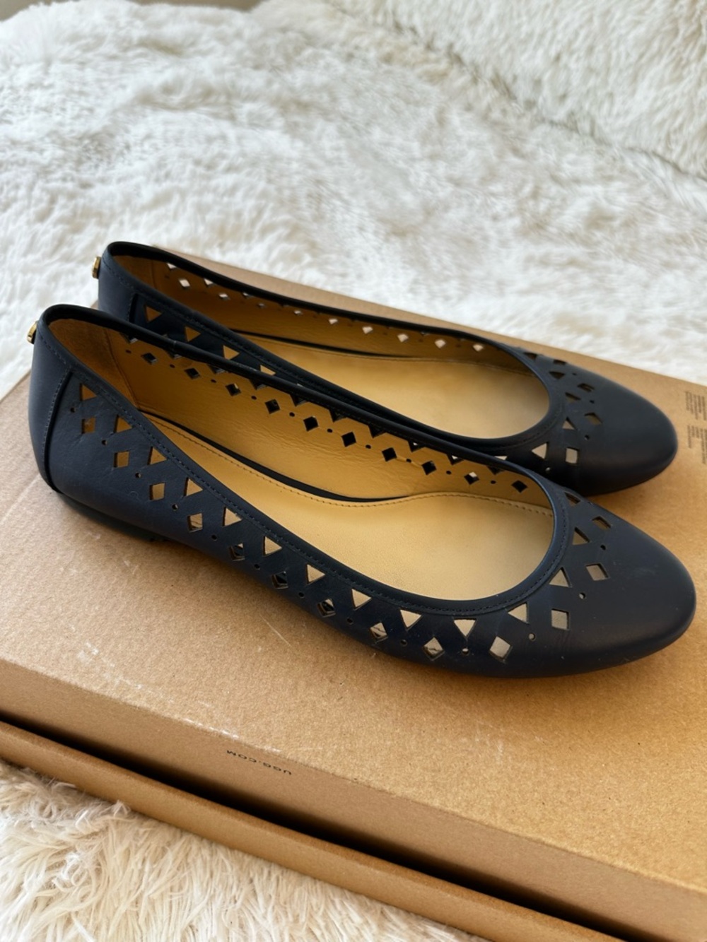 Michael Kors Sunny Navy Leather Ballet Flats Laser Cut Women’s Size 7.5 Shoes